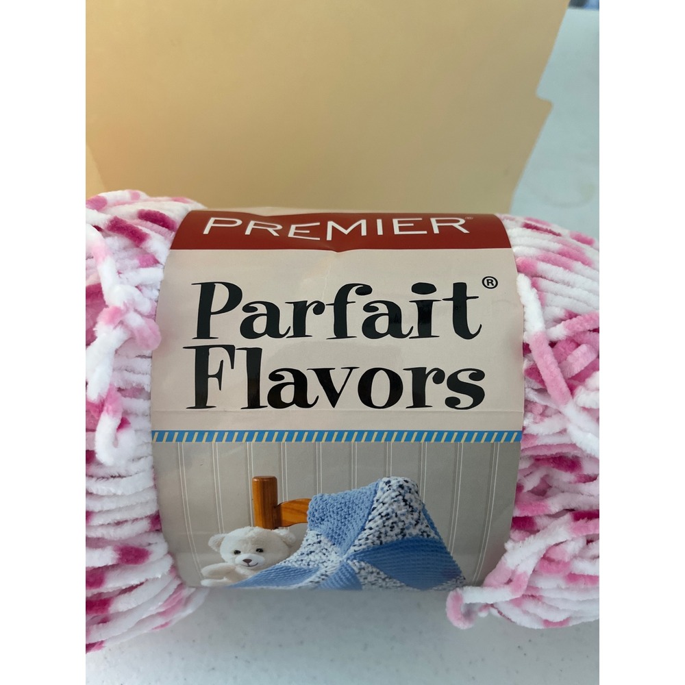 Premier Parfait Flavors Yarn Cherry Juice Pink White Bulky Chenille 8.8oz 478yds